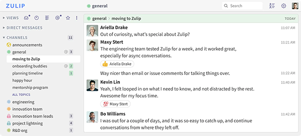 Example Zulip Chat Screen